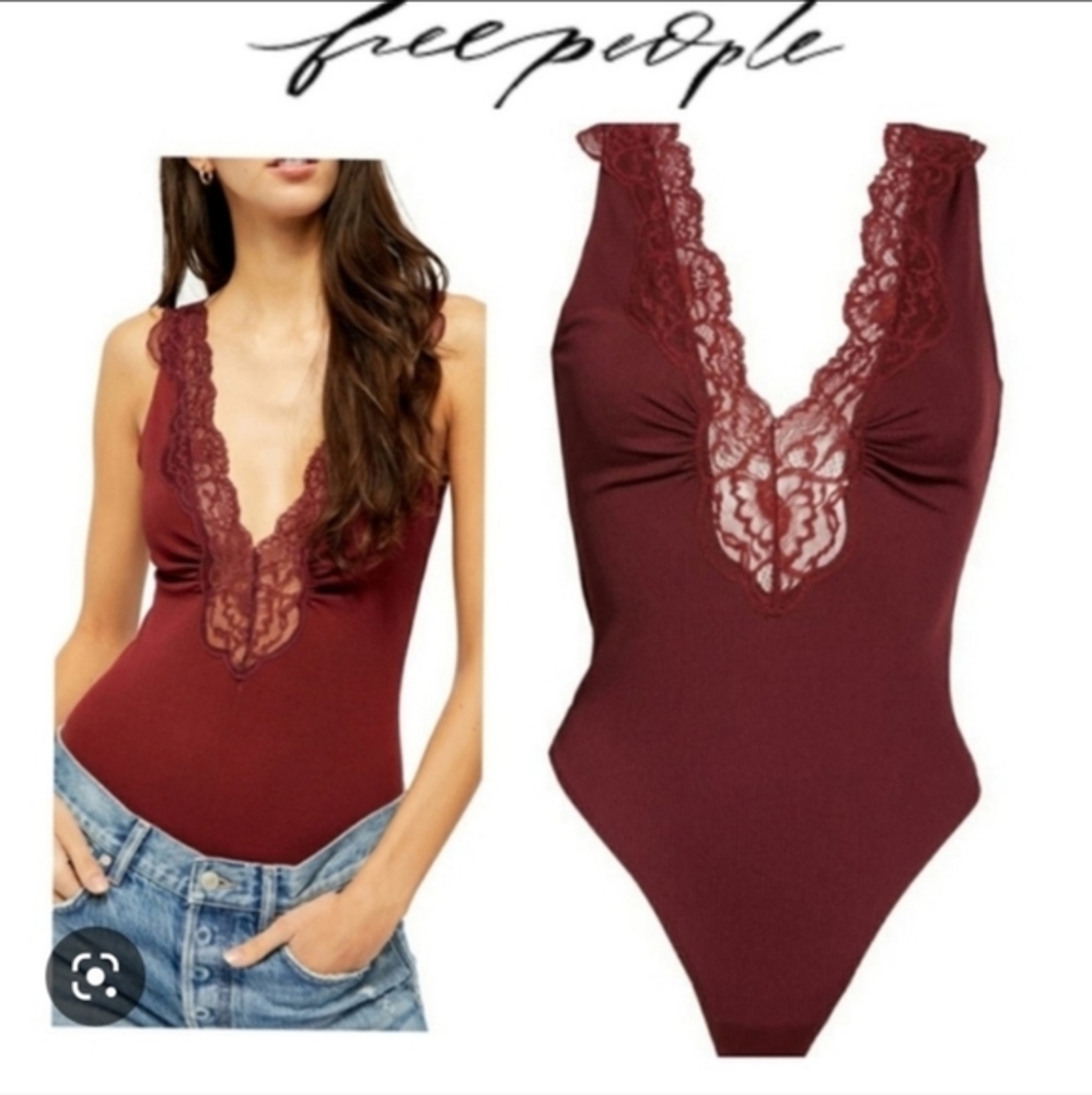 Free People First Call Stretch Jersey Lace‎  Bodysuit Size M Medium